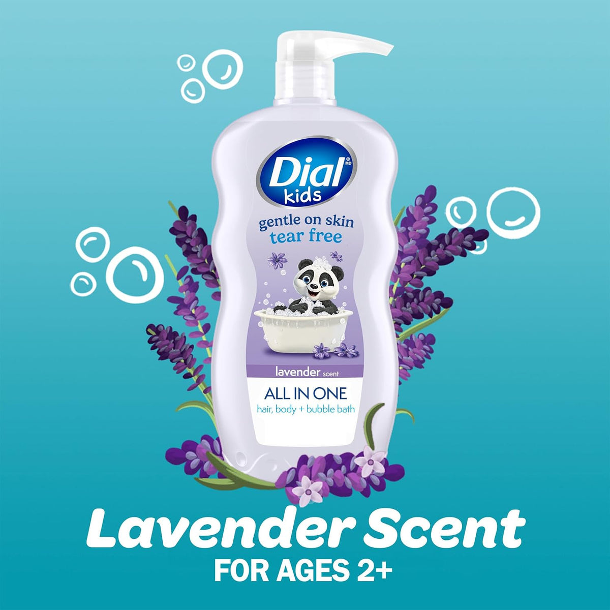 Dial Kids Lavender 3-in-1 Body + Hair + Bubble Bath, 24 Fl Oz, 4-Pack
