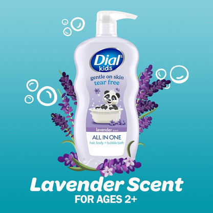 Dial Kids Lavender 3-in-1 Body + Hair + Bubble Bath, 24 Fl Oz, 4-Pack