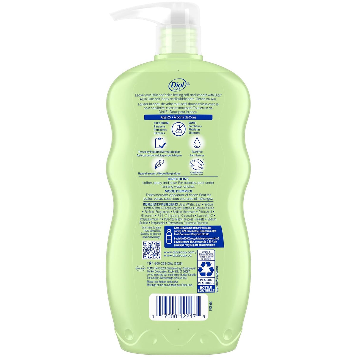 Dial Kids Lavender 3-in-1 Body + Hair + Bubble Bath, 24 Fl Oz, 4-Pack