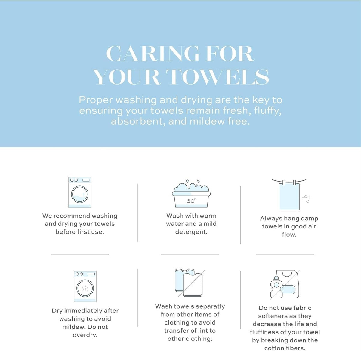 Luxury White Hand Towels - 100% Turkish Cotton, 16x30, 6 Pack