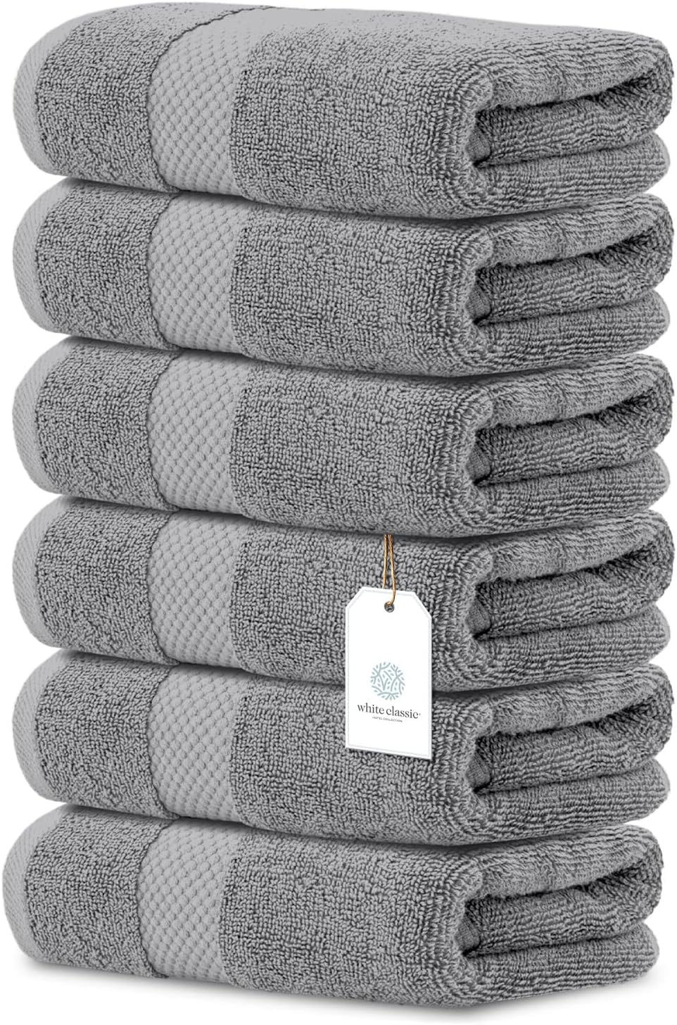 Luxury White Hand Towels - 100% Turkish Cotton, 16x30, 6 Pack