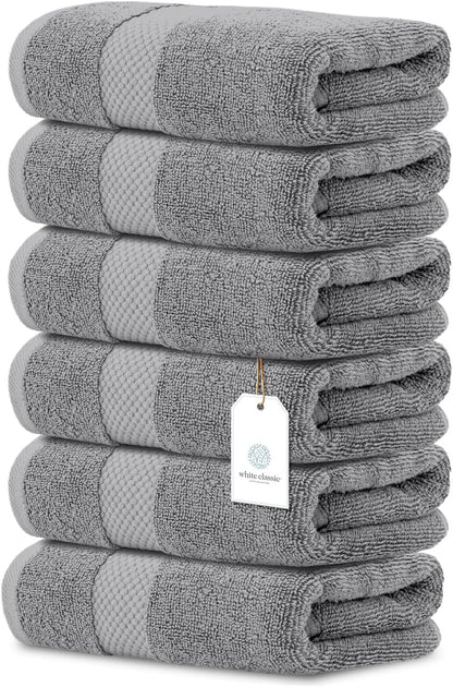 Luxury White Hand Towels - 100% Turkish Cotton, 16x30, 6 Pack