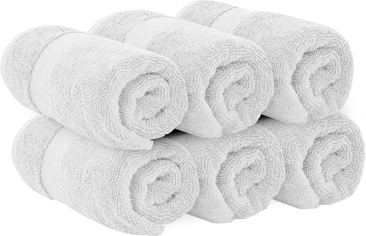 Luxury White Hand Towels - 100% Turkish Cotton, 16x30, 6 Pack