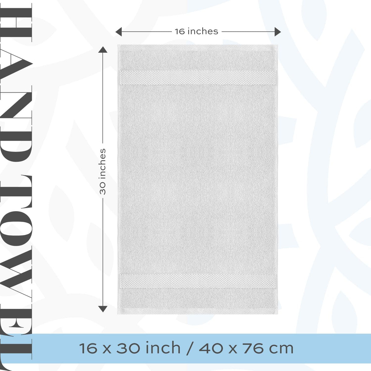 Luxury White Hand Towels - 100% Turkish Cotton, 16x30, 6 Pack