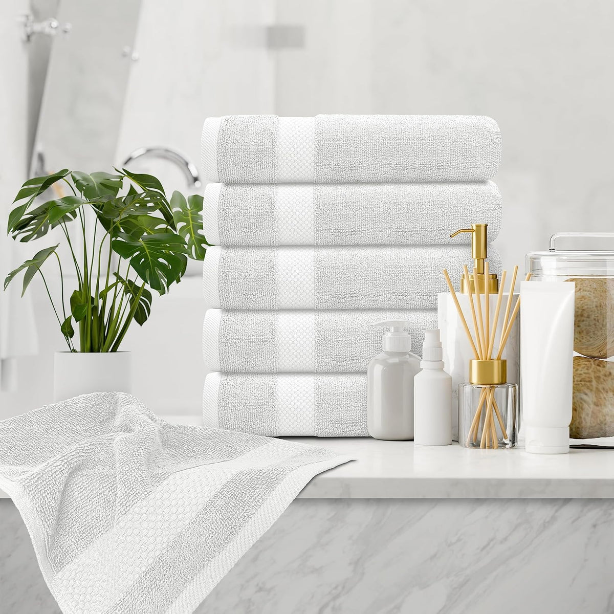 Luxury White Hand Towels - 100% Turkish Cotton, 16x30, 6 Pack