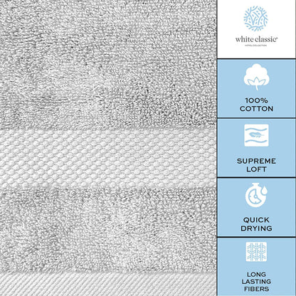 Luxury White Hand Towels - 100% Turkish Cotton, 16x30, 6 Pack