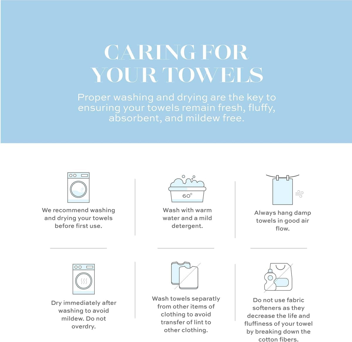 Luxury White Hand Towels - 100% Turkish Cotton, 16x30, 6 Pack
