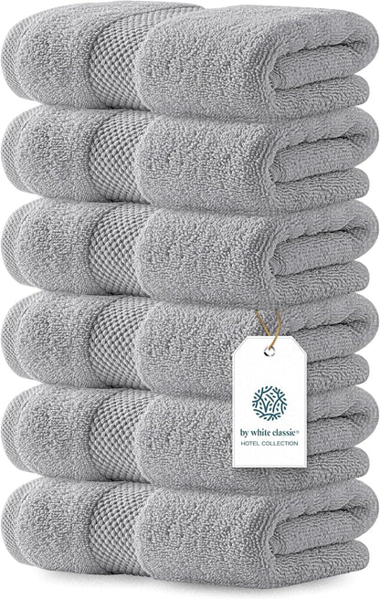 Luxury White Hand Towels - 100% Turkish Cotton, 16x30, 6 Pack