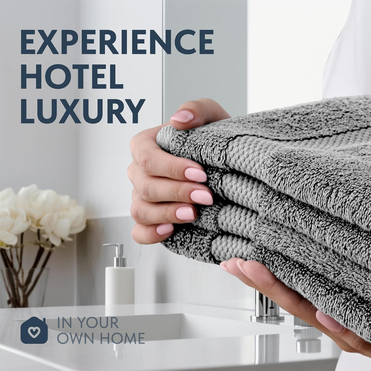 Luxury White Hand Towels - 100% Turkish Cotton, 16x30, 6 Pack