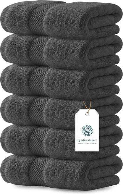 Luxury White Hand Towels - 100% Turkish Cotton, 16x30, 6 Pack