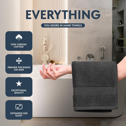 Luxury White Hand Towels - 100% Turkish Cotton, 16x30, 6 Pack