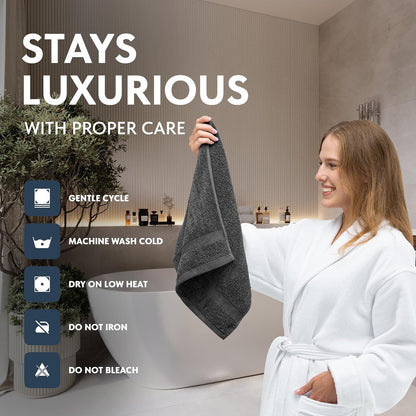 Luxury White Hand Towels - 100% Turkish Cotton, 16x30, 6 Pack