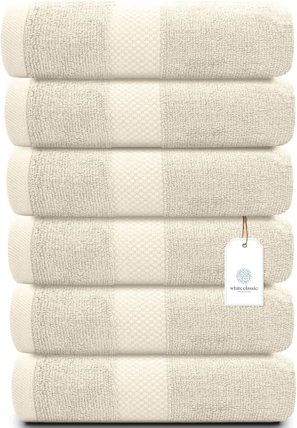 Luxury White Hand Towels - 100% Turkish Cotton, 16x30, 6 Pack