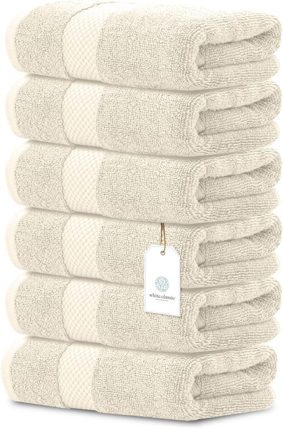 Luxury White Hand Towels - 100% Turkish Cotton, 16x30, 6 Pack