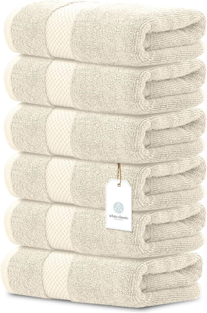 Luxury White Hand Towels - 100% Turkish Cotton, 16x30, 6 Pack