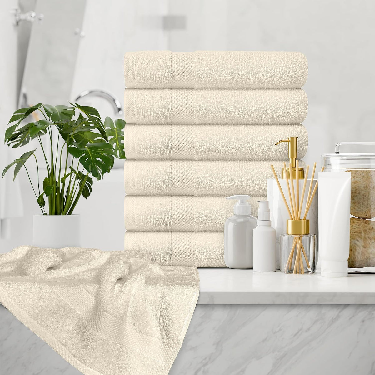 Luxury White Hand Towels - 100% Turkish Cotton, 16x30, 6 Pack
