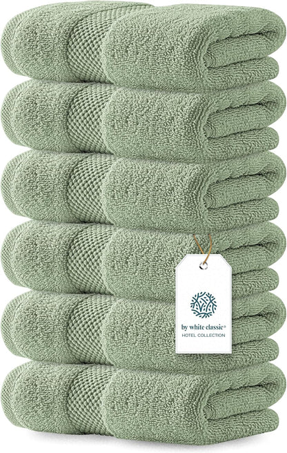 Luxury White Hand Towels - 100% Turkish Cotton, 16x30, 6 Pack
