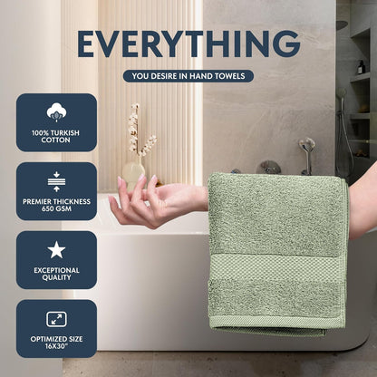 Luxury White Hand Towels - 100% Turkish Cotton, 16x30, 6 Pack