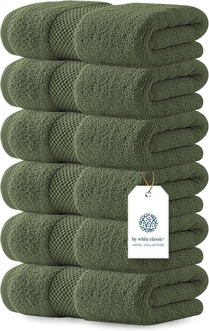 Luxury White Hand Towels - 100% Turkish Cotton, 16x30, 6 Pack