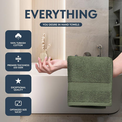 Luxury White Hand Towels - 100% Turkish Cotton, 16x30, 6 Pack