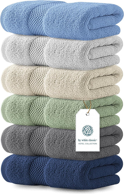 Luxury White Hand Towels - 100% Turkish Cotton, 16x30, 6 Pack
