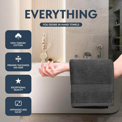 Luxury White Hand Towels - 100% Turkish Cotton, 16x30, 6 Pack