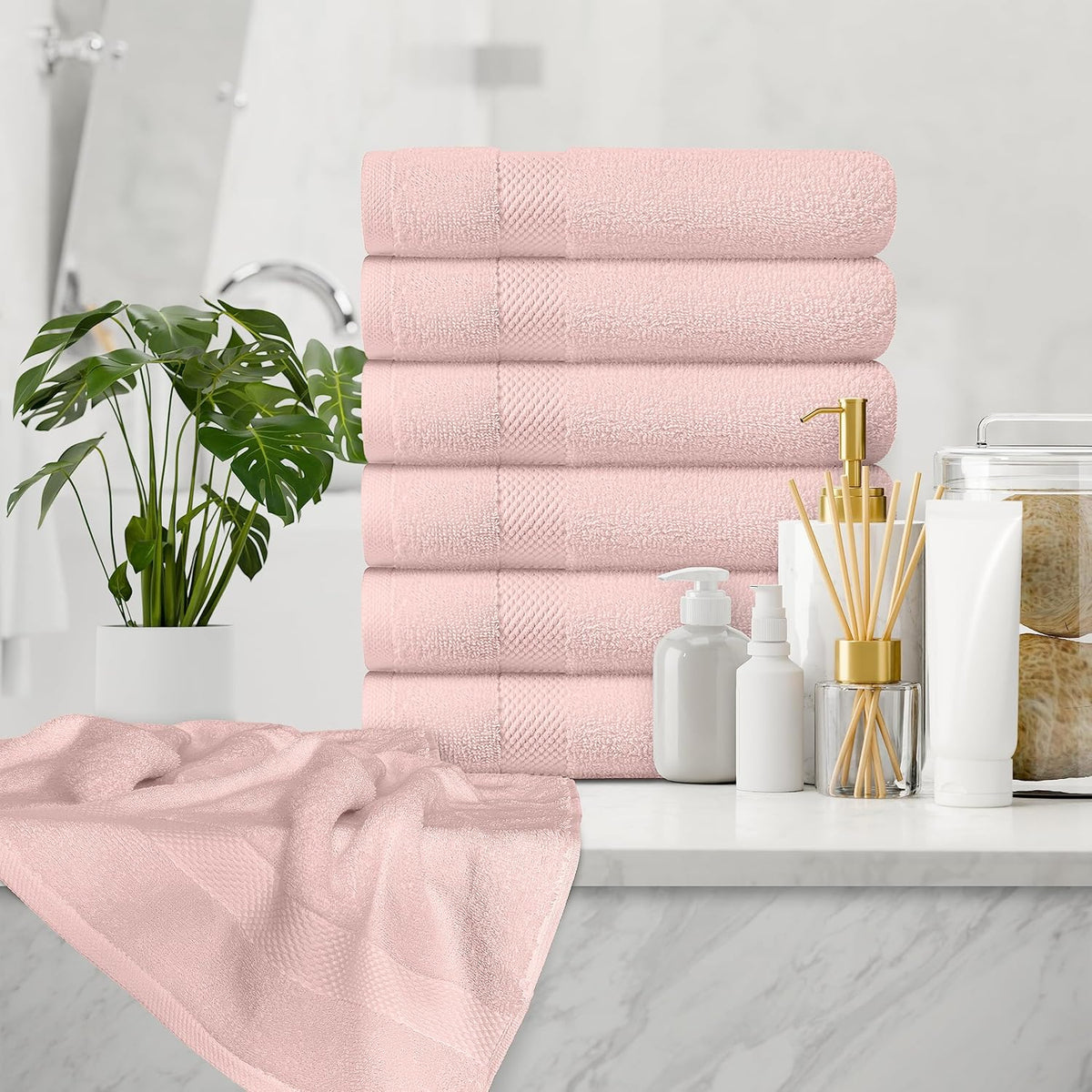 Luxury White Hand Towels - 100% Turkish Cotton, 16x30, 6 Pack