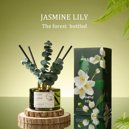 Reed Diffuser Set with 6.76 fl oz Forest Mist Scent Essential Oils and 3 Leaves & 8 Diffuser Sticks,Bathroom Shelf Decor & Air Freshener, House Bedroom Office Decor & Gifts
