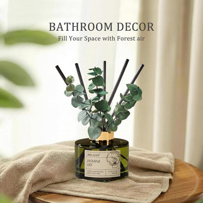 Reed Diffuser Set with 6.76 fl oz Forest Mist Scent Essential Oils and 3 Leaves & 8 Diffuser Sticks,Bathroom Shelf Decor & Air Freshener, House Bedroom Office Decor & Gifts