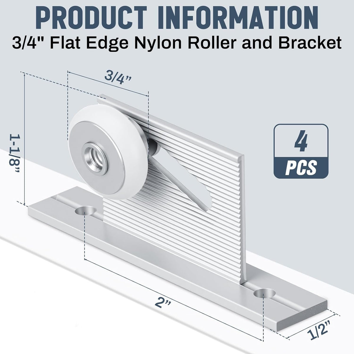 4 Pack 3/4" Glass Shower Door Roller Brackets, Flat Edge Framed