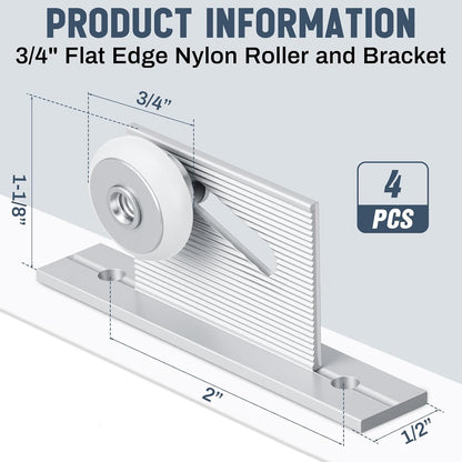 4 Pack 3/4" Glass Shower Door Roller Brackets, Flat Edge Framed