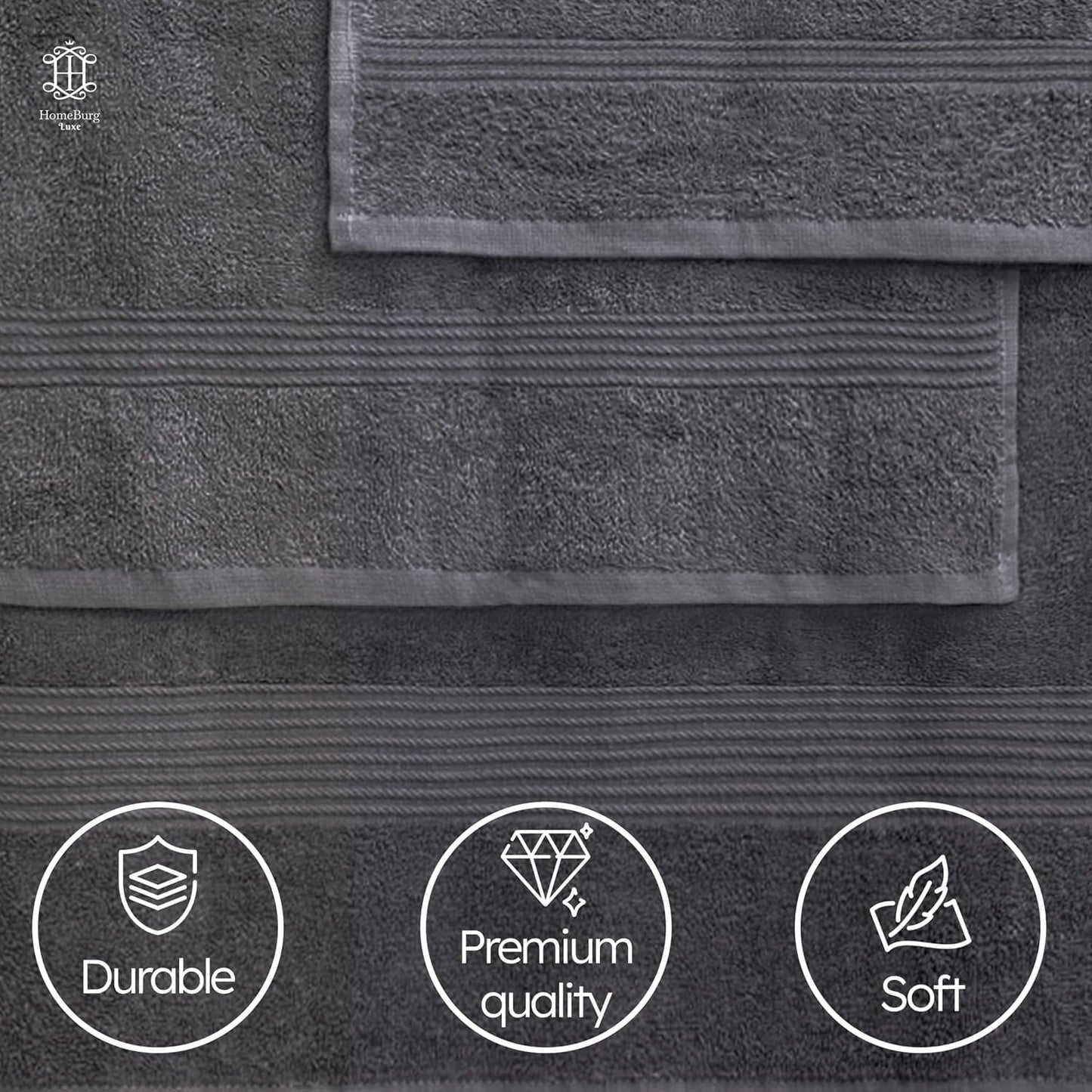 Luxe Set – Washcloths (12 x 12 in), Hand Towels (16 x 28 in) & Bath Towels (27 x 54 in) – 100% Cotton, Soft, Absorbent, Easy Care, Versatile, (Velvet Wine)