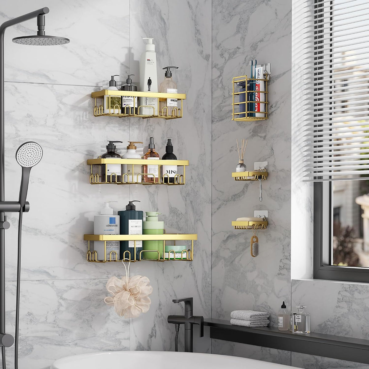 Shower Caddy 6-Pack, Bathroom Organizers and Storage Shelves, Black