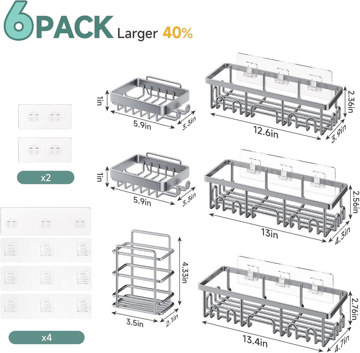 Shower Caddy 6-Pack, Bathroom Organizers and Storage Shelves, Black