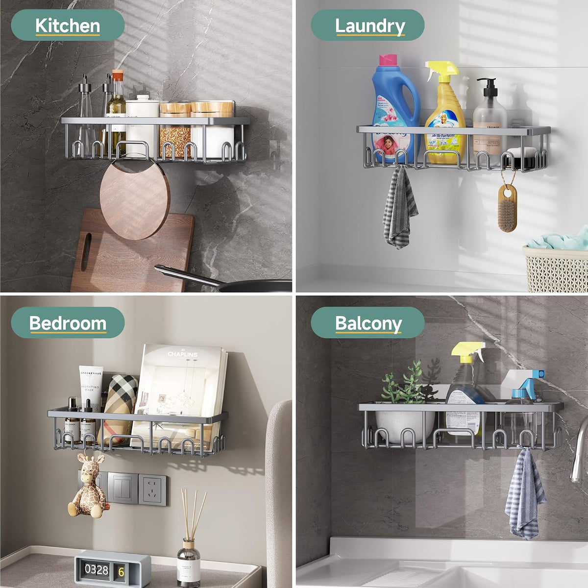 Shower Caddy 6-Pack, Bathroom Organizers and Storage Shelves, Black