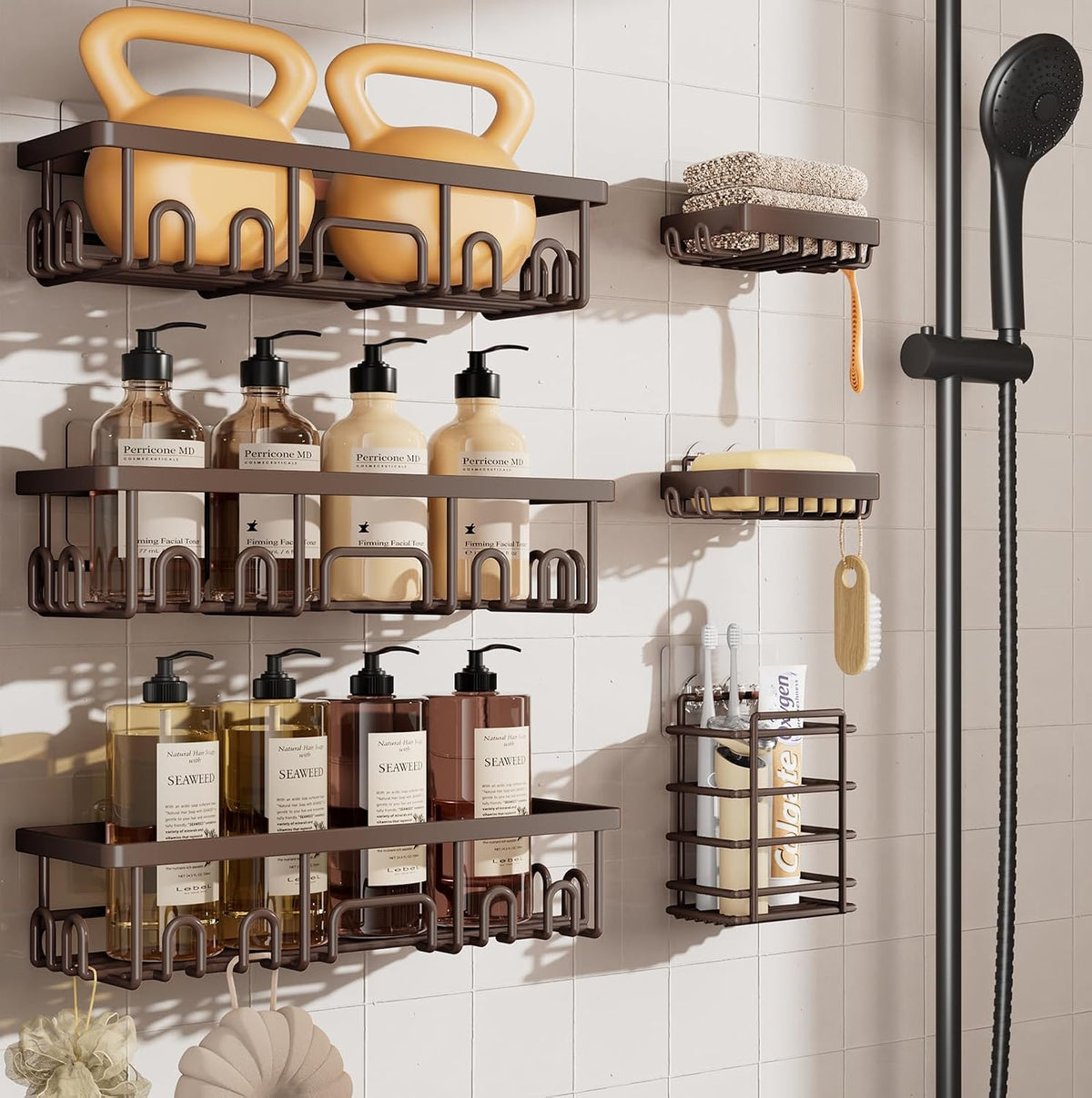 Shower Caddy 6-Pack, Bathroom Organizers and Storage Shelves, Black