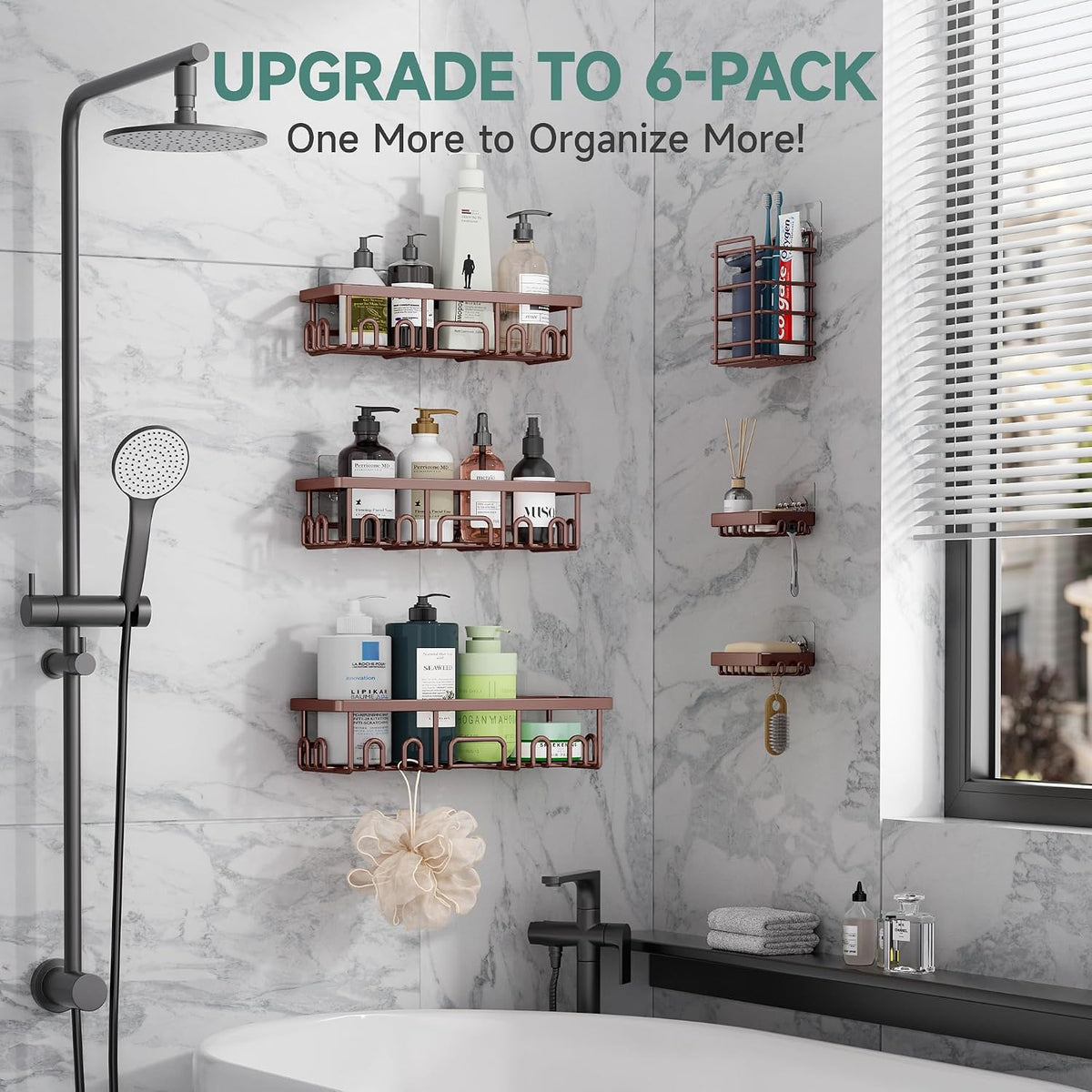 Shower Caddy 6-Pack, Bathroom Organizers and Storage Shelves, Black
