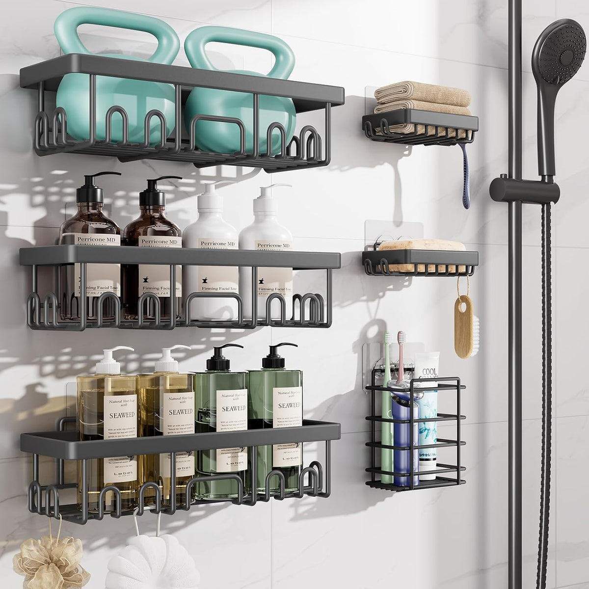 Shower Caddy 6-Pack, Bathroom Organizers and Storage Shelves, Black