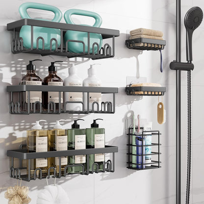 Shower Caddy 6-Pack, Bathroom Organizers and Storage Shelves, Black