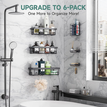 Shower Caddy 6-Pack, Bathroom Organizers and Storage Shelves, Black