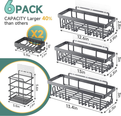 Shower Caddy 6-Pack, Bathroom Organizers and Storage Shelves, Black
