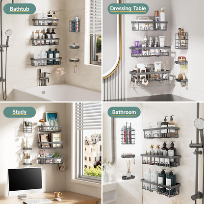 Shower Caddy 6-Pack, Bathroom Organizers and Storage Shelves, Black