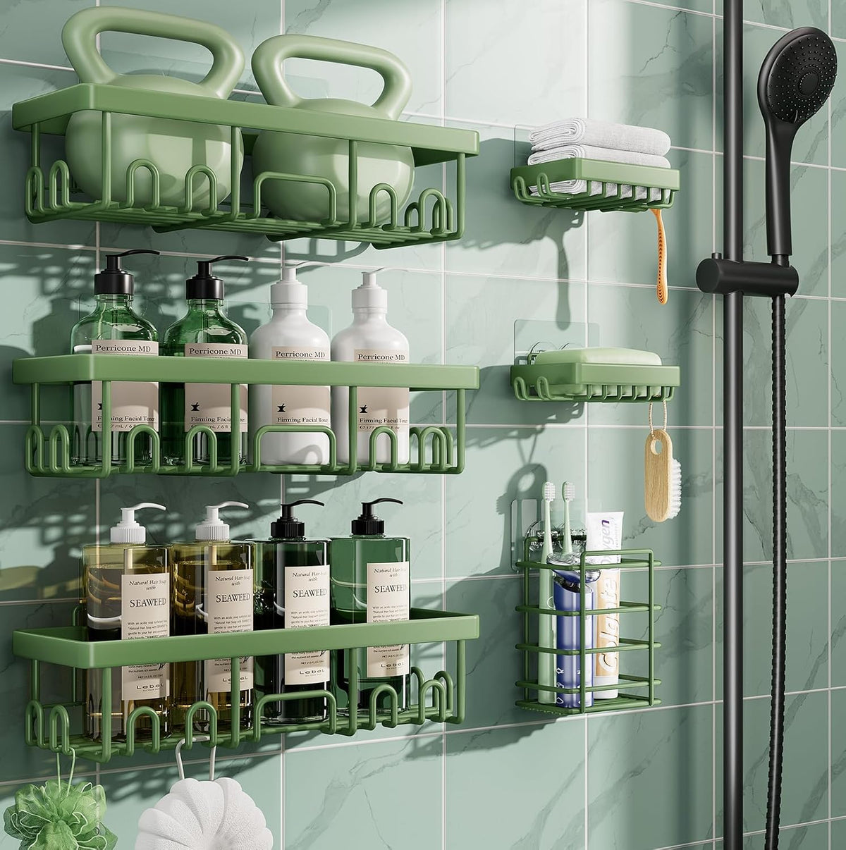 Shower Caddy 6-Pack, Bathroom Organizers and Storage Shelves, Black