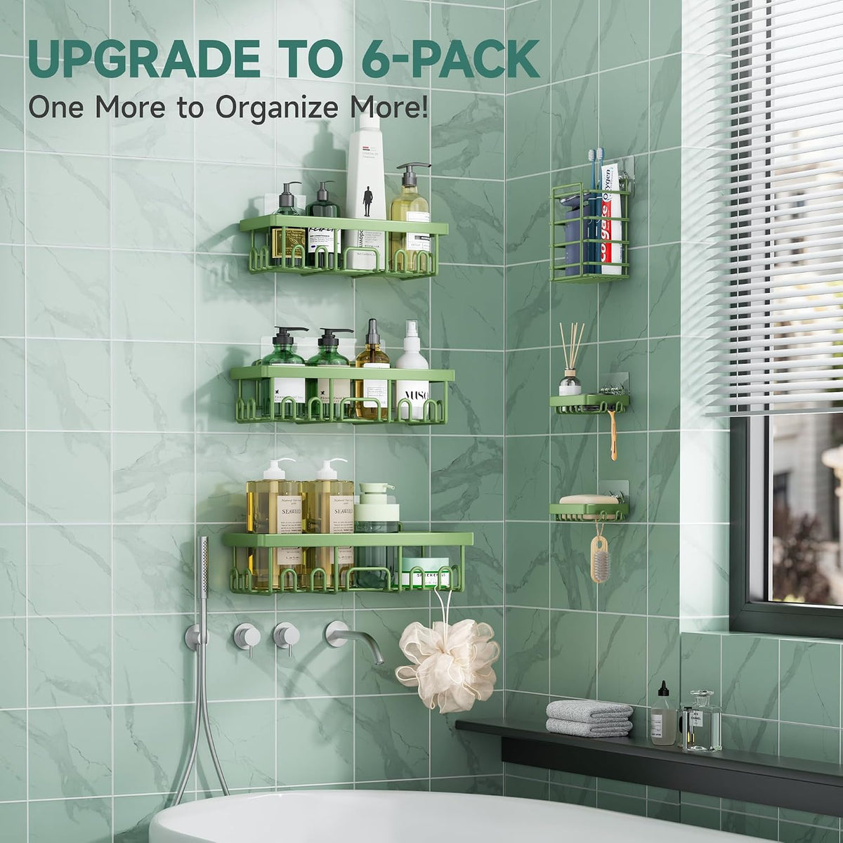 Shower Caddy 6-Pack, Bathroom Organizers and Storage Shelves, Black