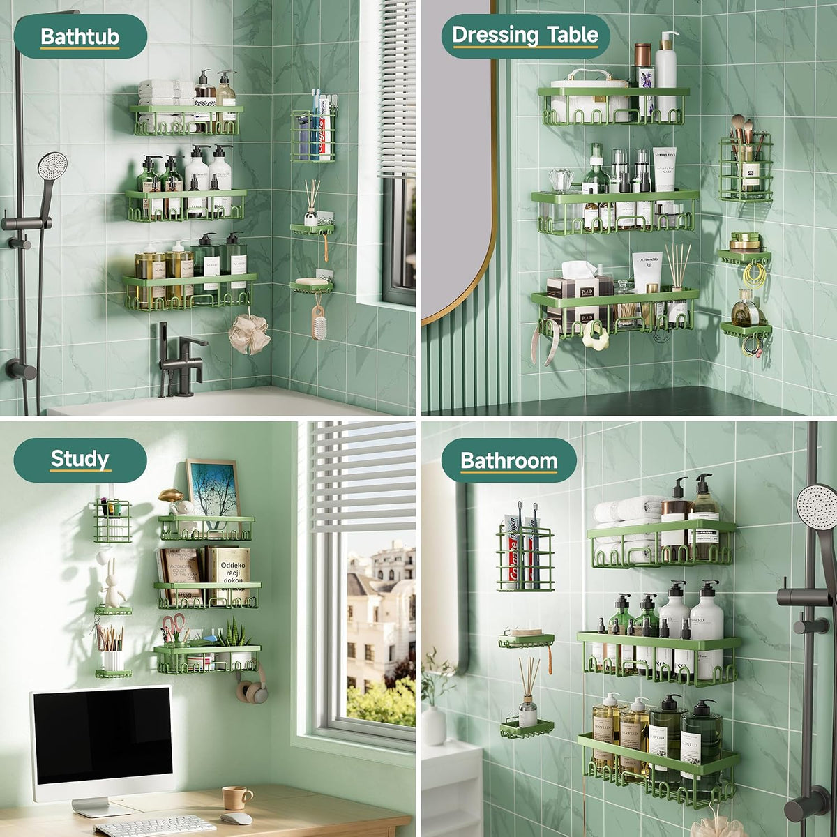 Shower Caddy 6-Pack, Bathroom Organizers and Storage Shelves, Black
