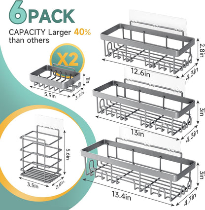 Shower Caddy 6-Pack, Bathroom Organizers and Storage Shelves, Black