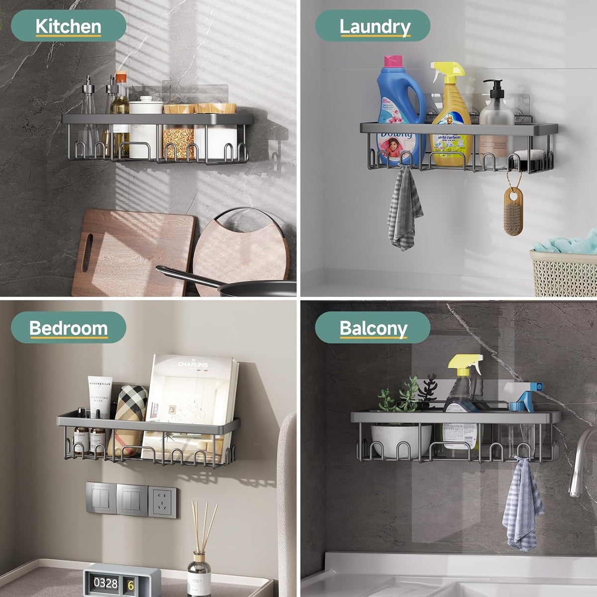 Shower Caddy 6-Pack, Bathroom Organizers and Storage Shelves, Black