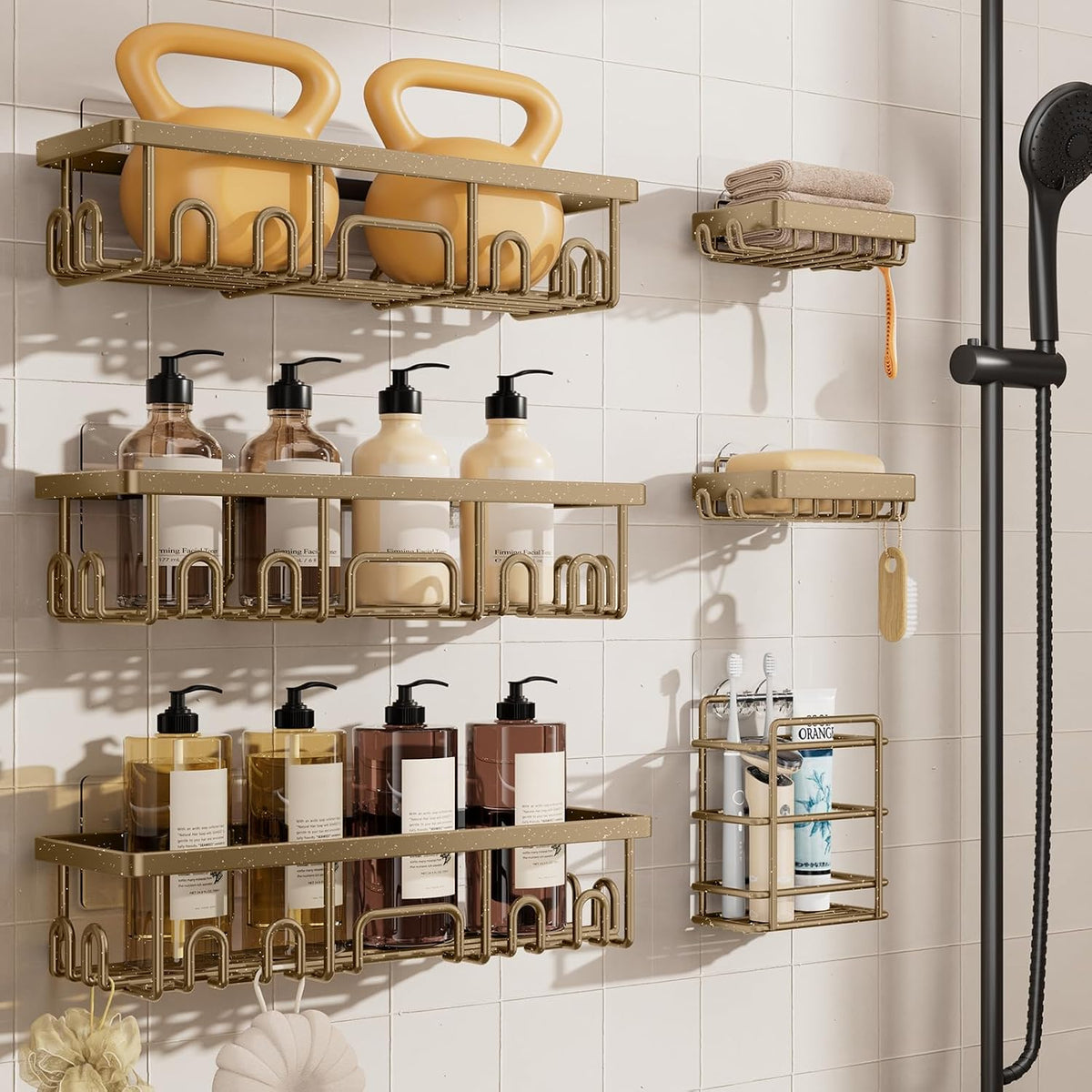 Shower Caddy 6-Pack, Bathroom Organizers and Storage Shelves, Black
