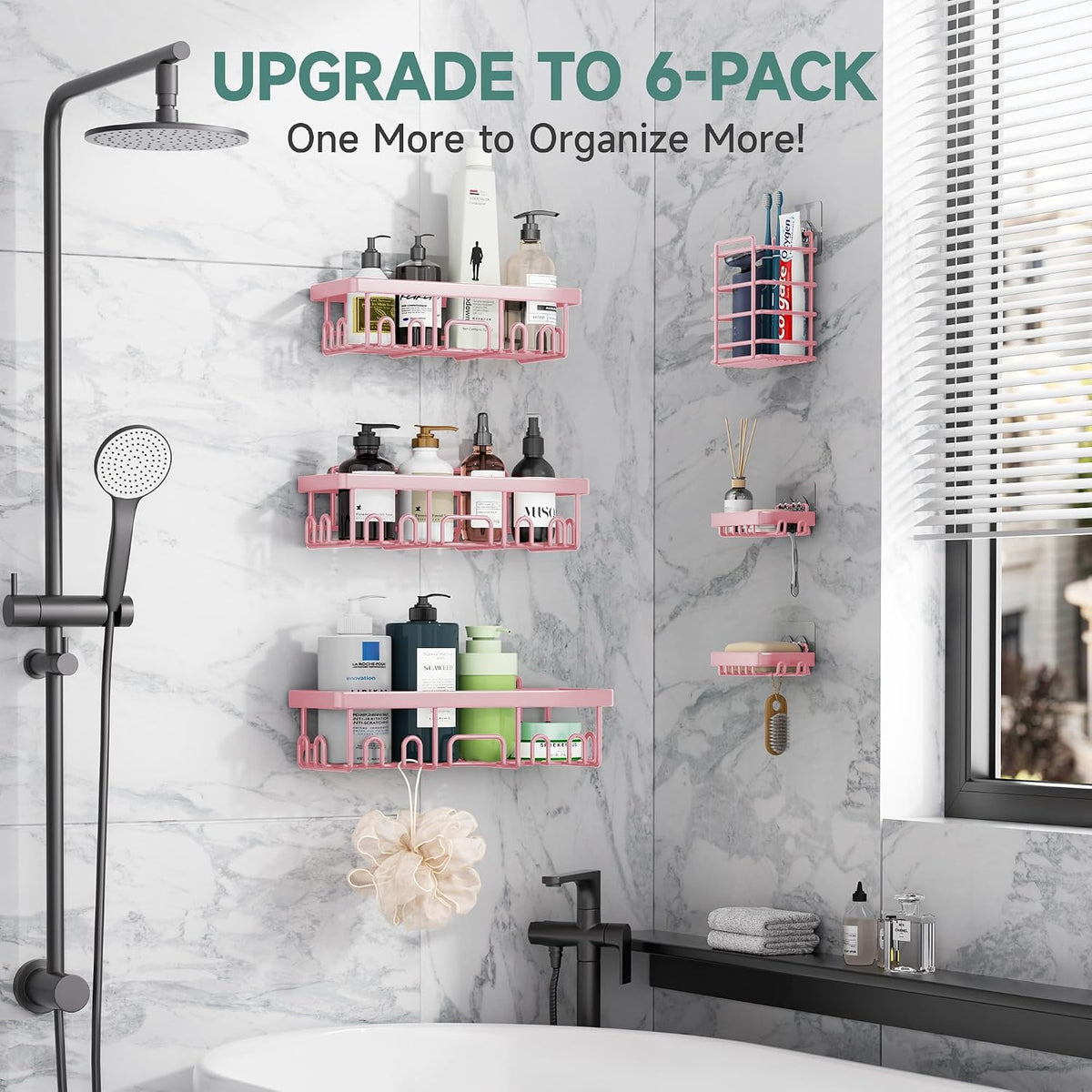 Shower Caddy 6-Pack, Bathroom Organizers and Storage Shelves, Black