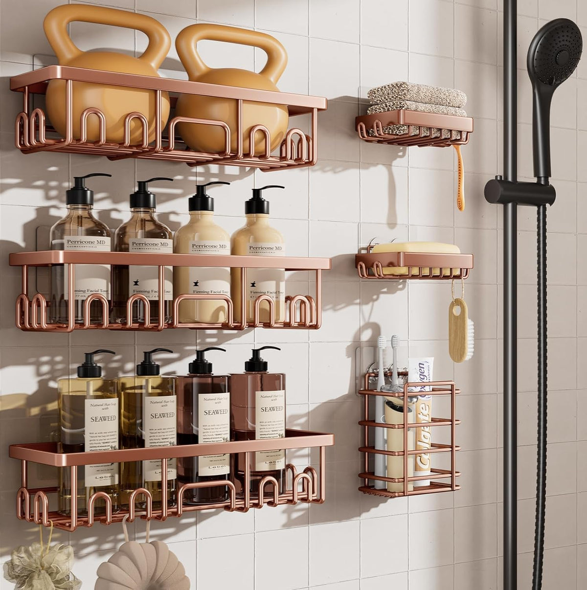 Shower Caddy 6-Pack, Bathroom Organizers and Storage Shelves, Black
